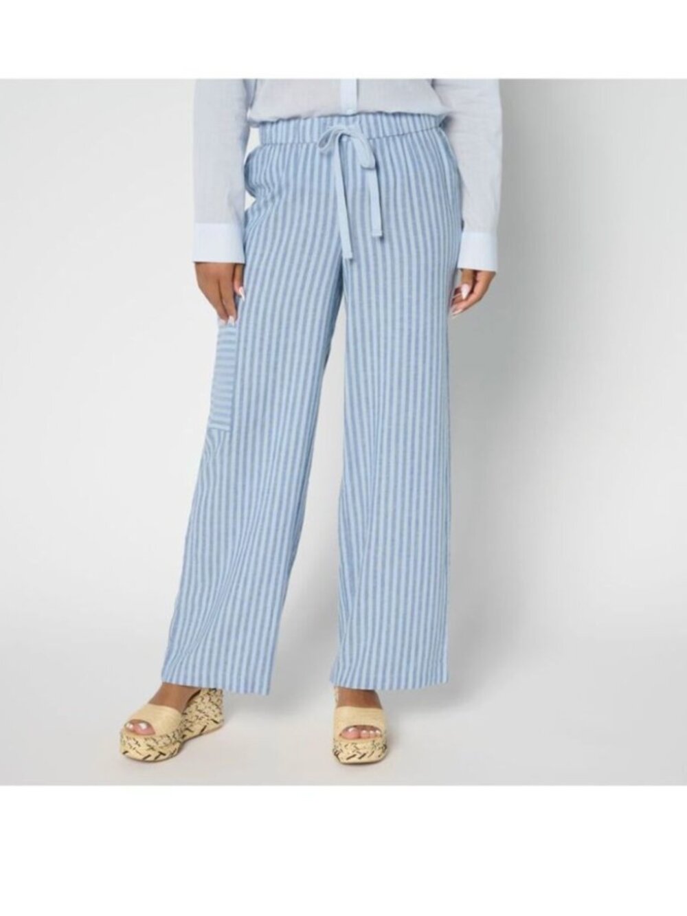 Peace Love World Wide Leg Linen Pants M Boheme Pocket Striped Quinn Boho Beach